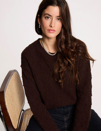 Jersey cuello redondo fantas&iacute;a marr&oacute;n oscuro mujer