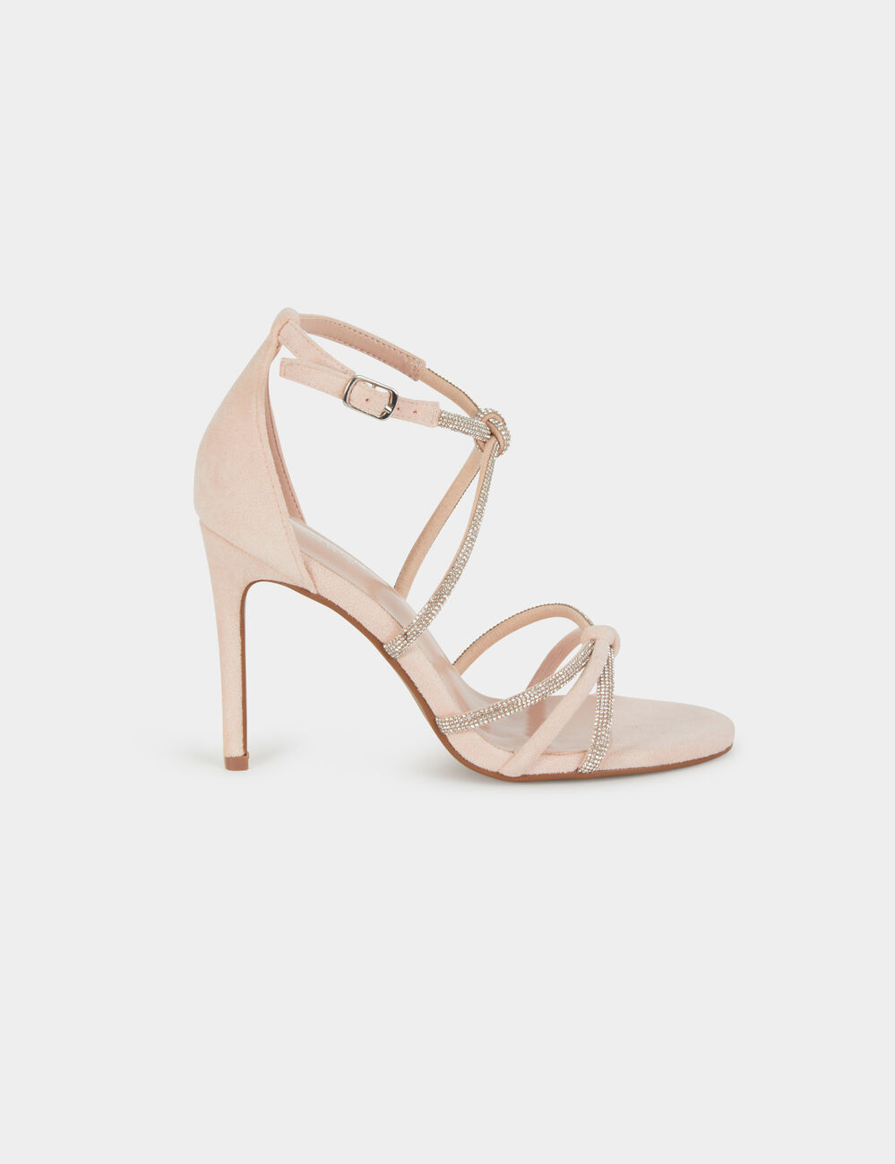 Sandalias de tac&oacute;n con pulseras strass rosa claro mujer