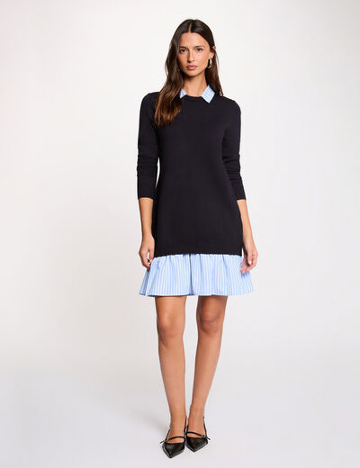 Vestido de punto con cuello vuelto azul marino mujer