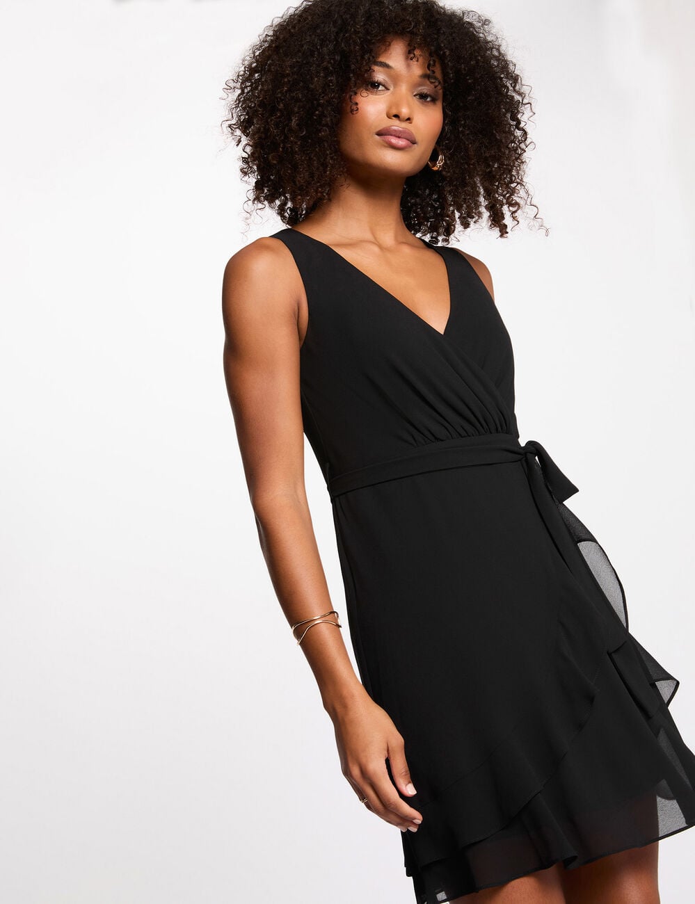 Vestido corto cruzado negro mujer