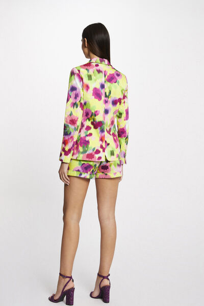 Chaqueta de satén entallada estampada multicolor mujer