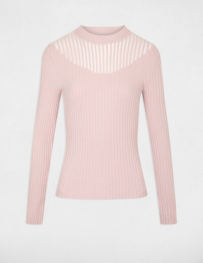 Jersey manga larga con cuello alto rosa claro mujer