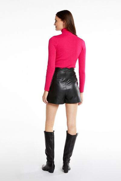 Jersey manga larga con cuello de tortuga rosa medio mujer