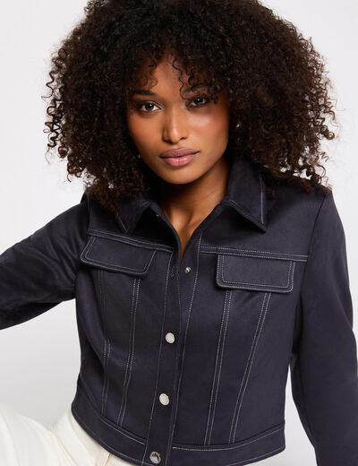 Chaqueta corta de ante azul marino mujer