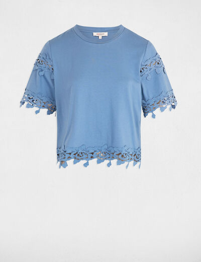 Camiseta de manga corta bleu gris mujer