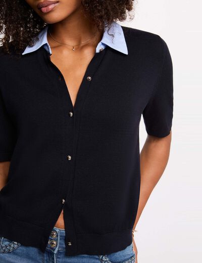 Jersey con cuello vuelto azul marino mujer