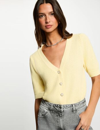 Chaleco entallado cuello v amarillo pastel mujer