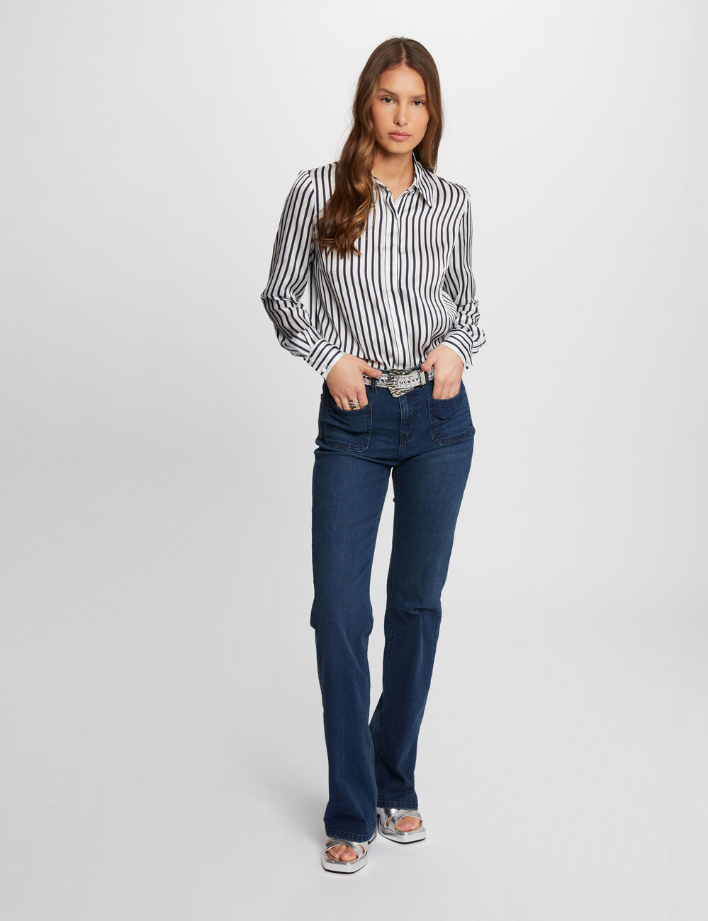 Camisa manga larga rayas multicolor mujer