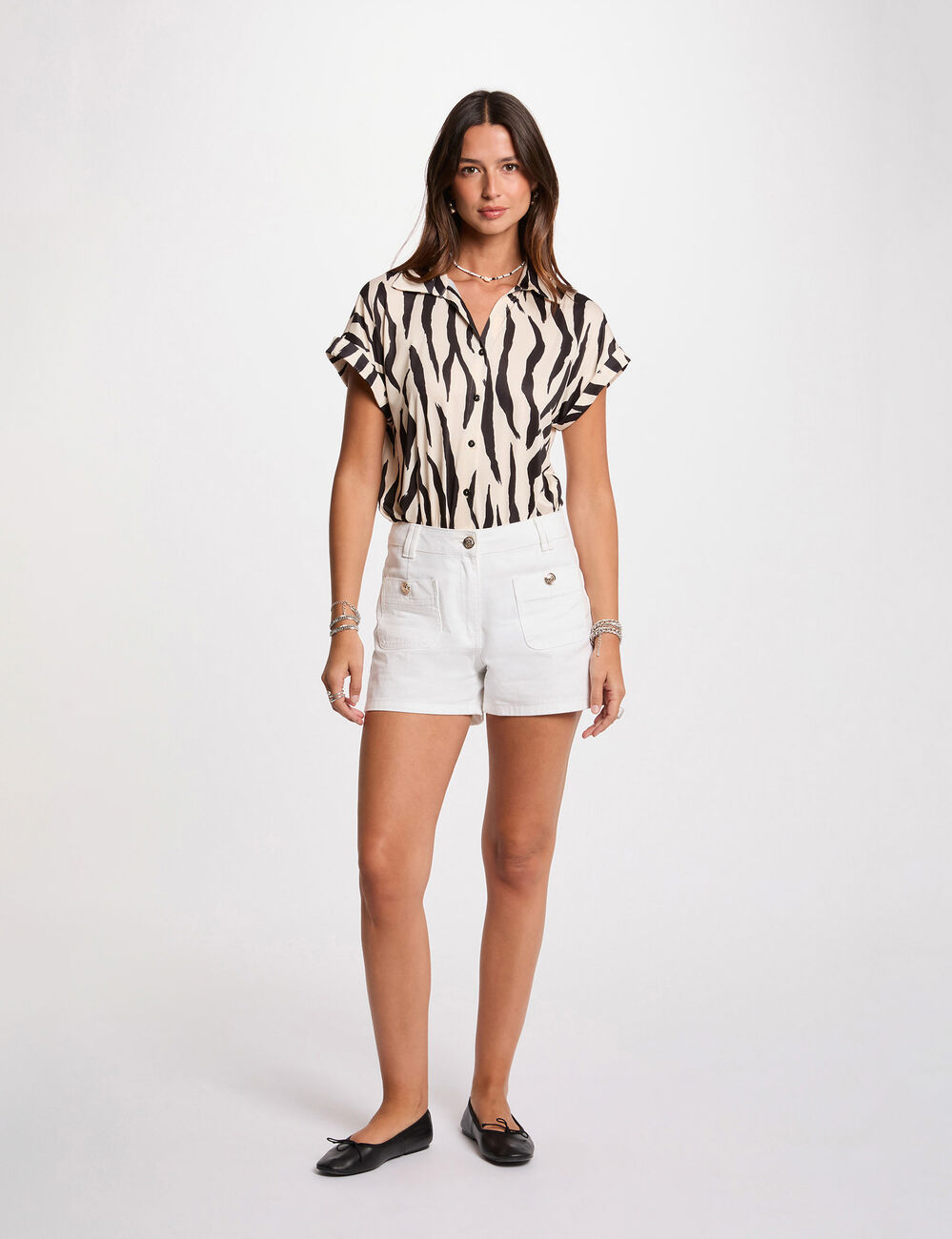 Blusa manga corta blanco mujer