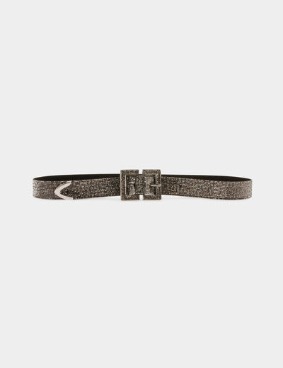 Cinturón con strass gris claro mujer