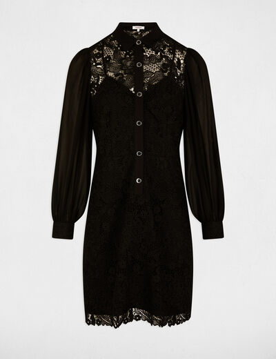 Vestido corto recto encaje negro mujer