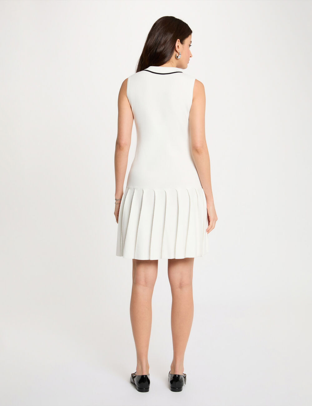 Vestido de punto con cuello vuelto blanco mujer