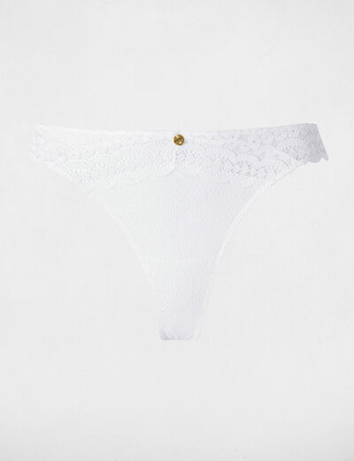 Tanga de encaje de tiro bajo blanco mujer