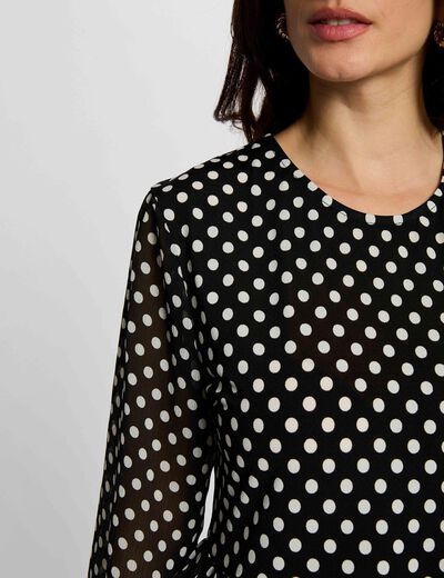 Camiseta de gasa con cuello redondo negro mujer
