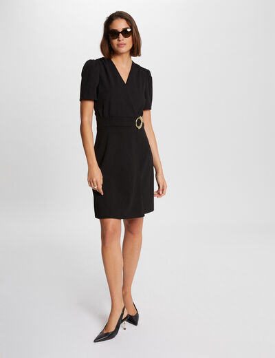 Vestido entallado drapeado negro mujer