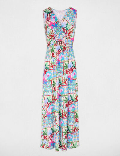 Vestido largo escotado multicolor mujer