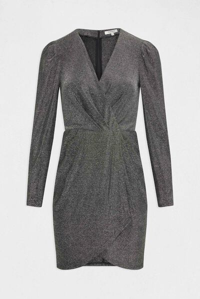 Vestido ajustado hilos metalizados plateado mujer