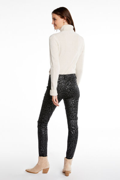 Pantalón skinny mojado estampado negro mujer