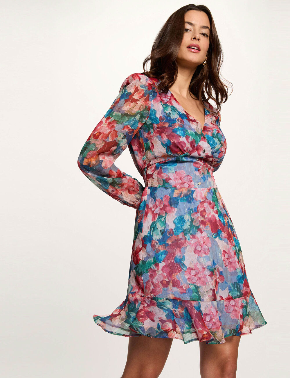 Vestido corto con cuello en V multicolor mujer