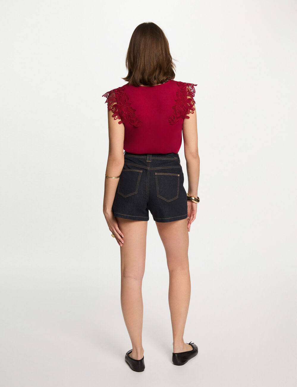 Camiseta manga corta rojo oscuro mujer