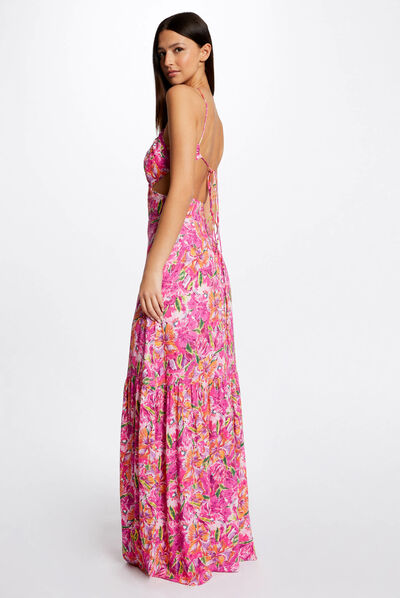Vestido largo recto estampado floral multicolor mujer