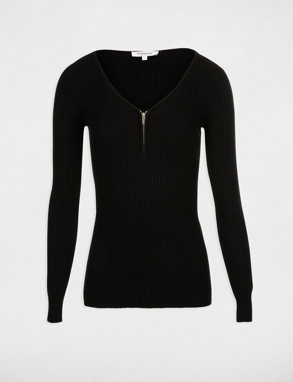 Jersey manga larga punto acanalado negro mujer