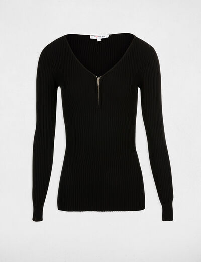 Jersey manga larga punto acanalado negro mujer