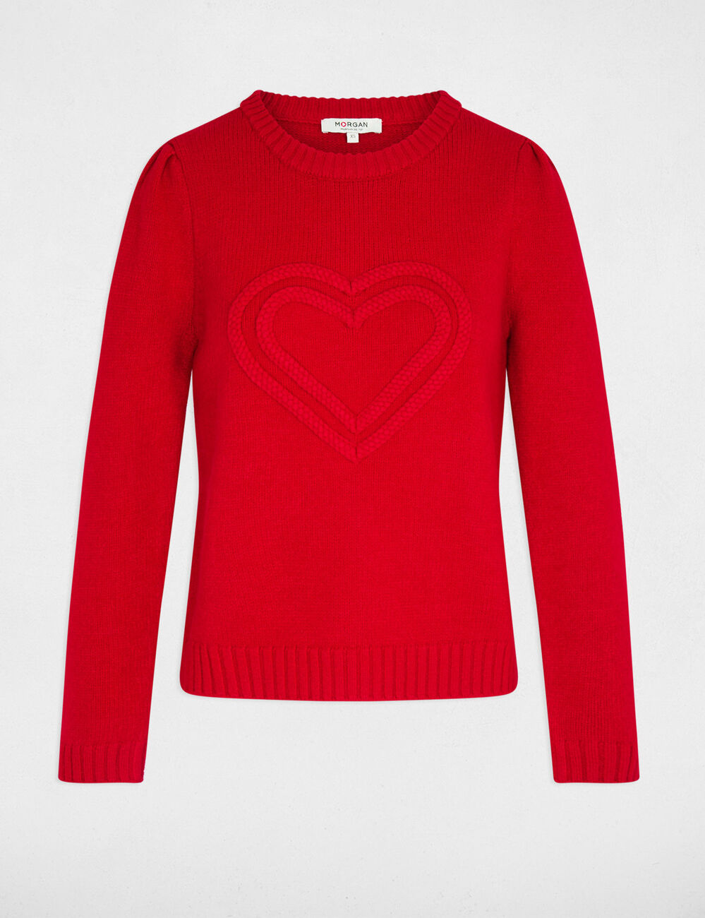 Jersey grueso de cuello redondo rojo mujer