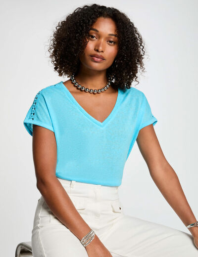 Camiseta manga corta azul cielo mujer