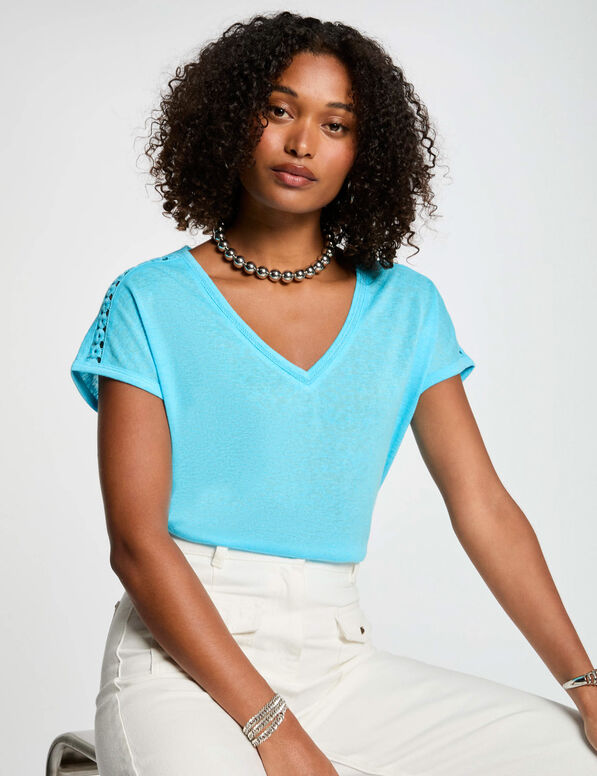 Camiseta manga corta azul cielo mujer