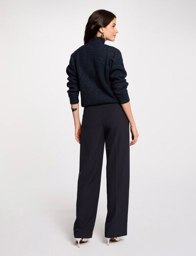 Pantalón recto con pinzas azul marino mujer