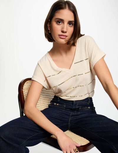 Camiseta manga corta creme mujer