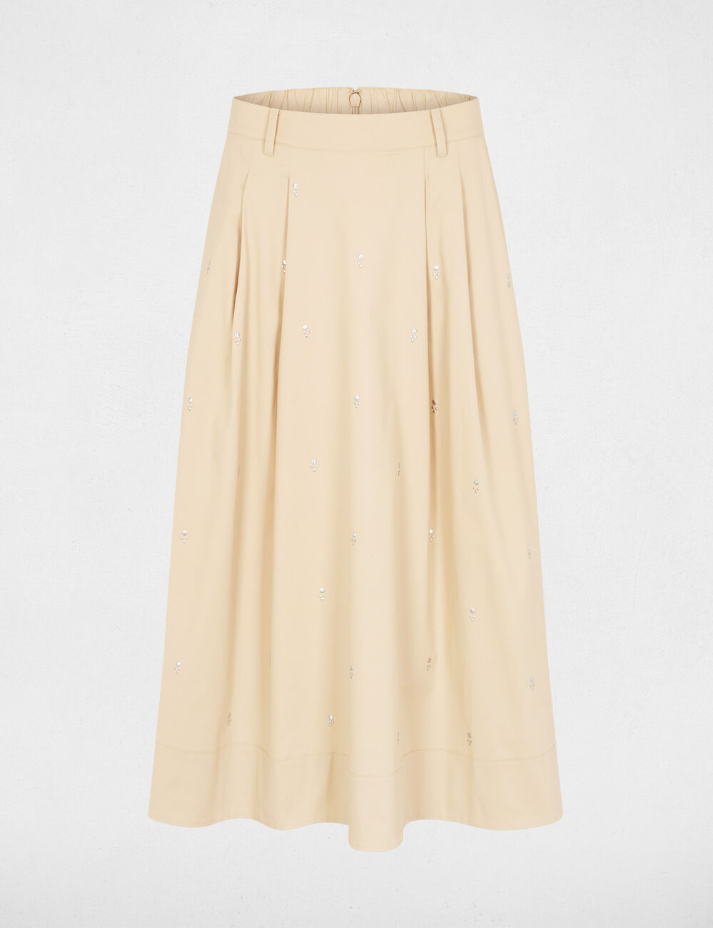 Falda larga de cintura alta beige mujer