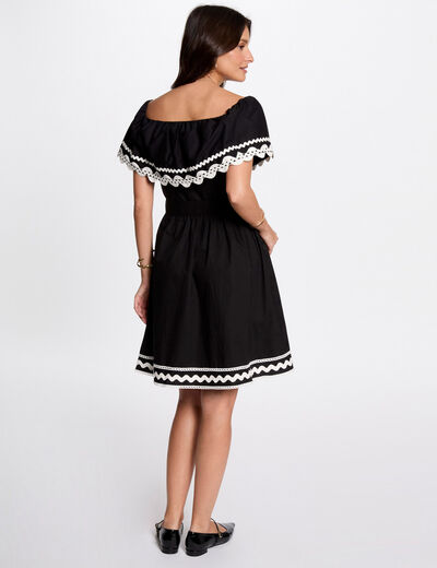 Vestido corto evasé negro mujer
