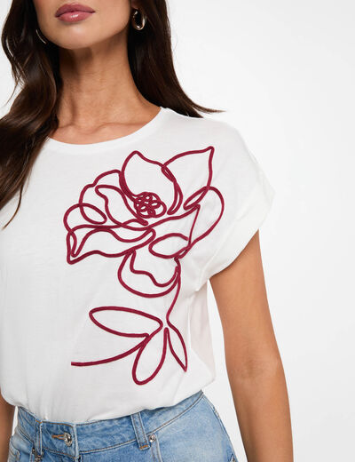 Camiseta bordada blanco mujer