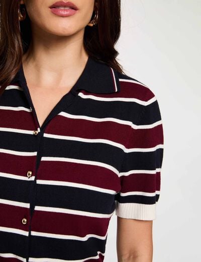Jersey de rayas con cuello polo burdeos mujer