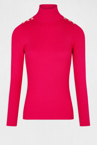 Jersey manga larga con cuello de tortuga rosa medio mujer