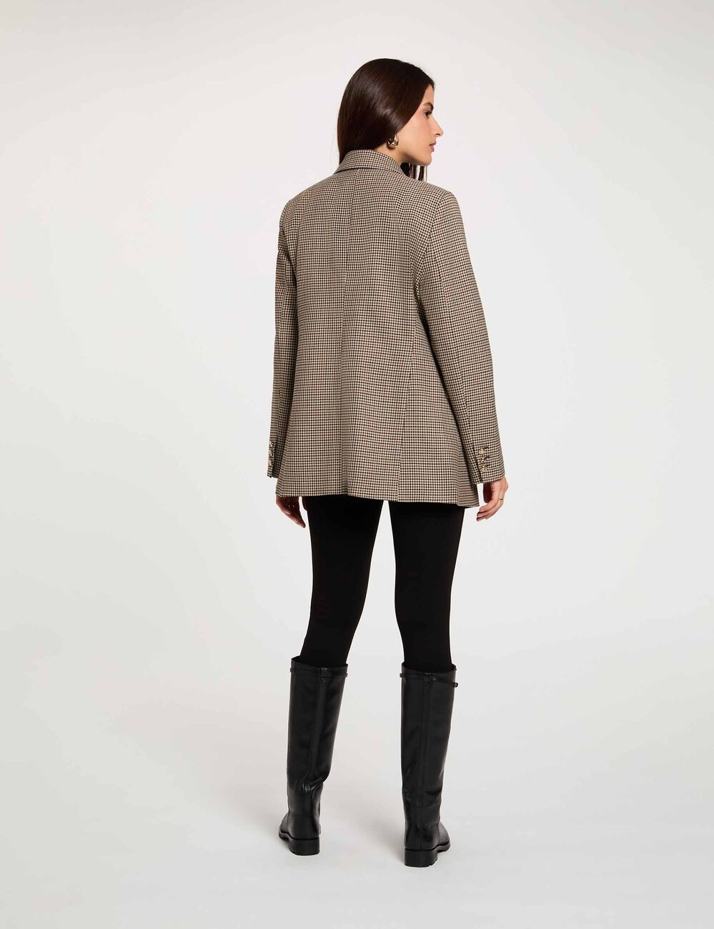 Blazer recto con cuello de solapa marr&oacute;n mujer