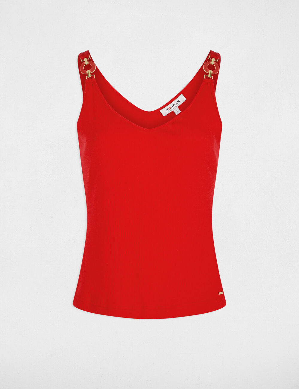 Camiseta ajustada cuello v rojo mujer