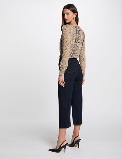 Pantalón pernera ancha denim crudo mujer