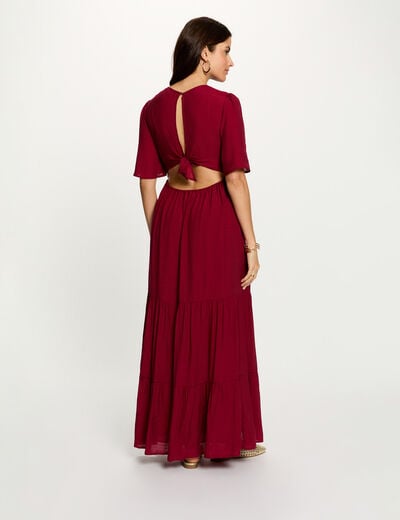Vestido largo con cuello en V burdeos mujer