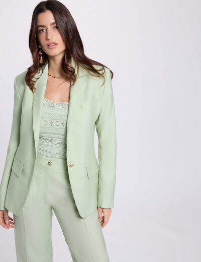 Chaqueta entallada con cuello sastre verde pastel mujer