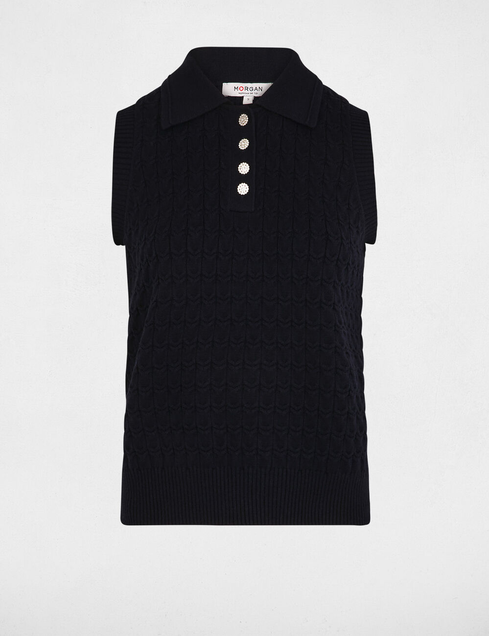 Camiseta sin mangas con cuello vuelto azul marino mujer