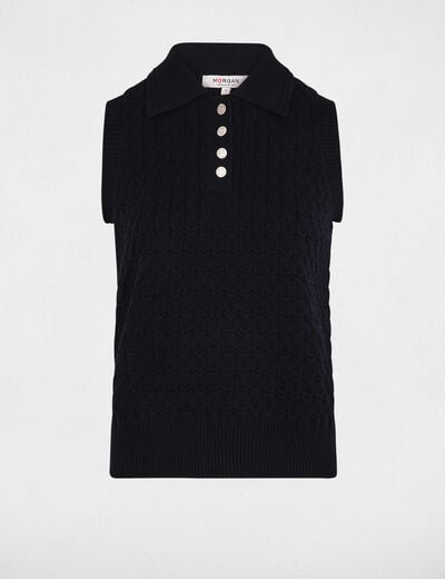 Camiseta sin mangas con cuello vuelto azul marino mujer