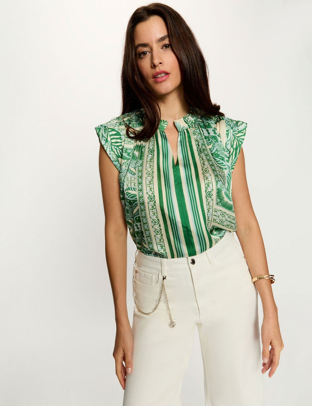 Blusa sin mangas cuello v multicolor mujer