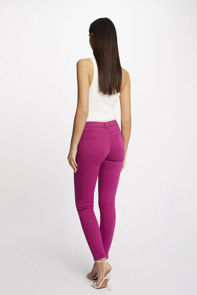 Pantalón skinny talle bajo frambuesa mujer