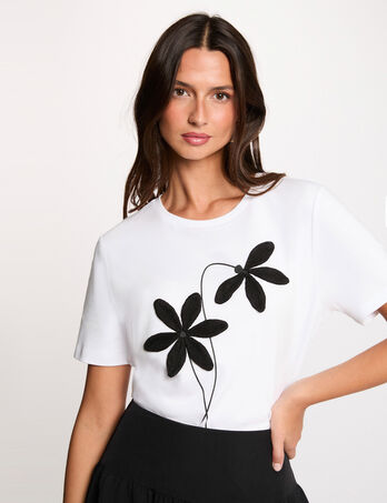 Camiseta recta cuello redondo blanco mujer