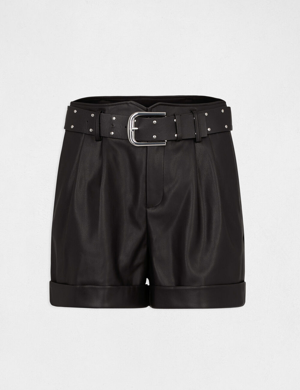 Short recto talle alto con cintur&oacute;n negro mujer