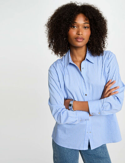 Camisa manga larga rayas azul cielo mujer