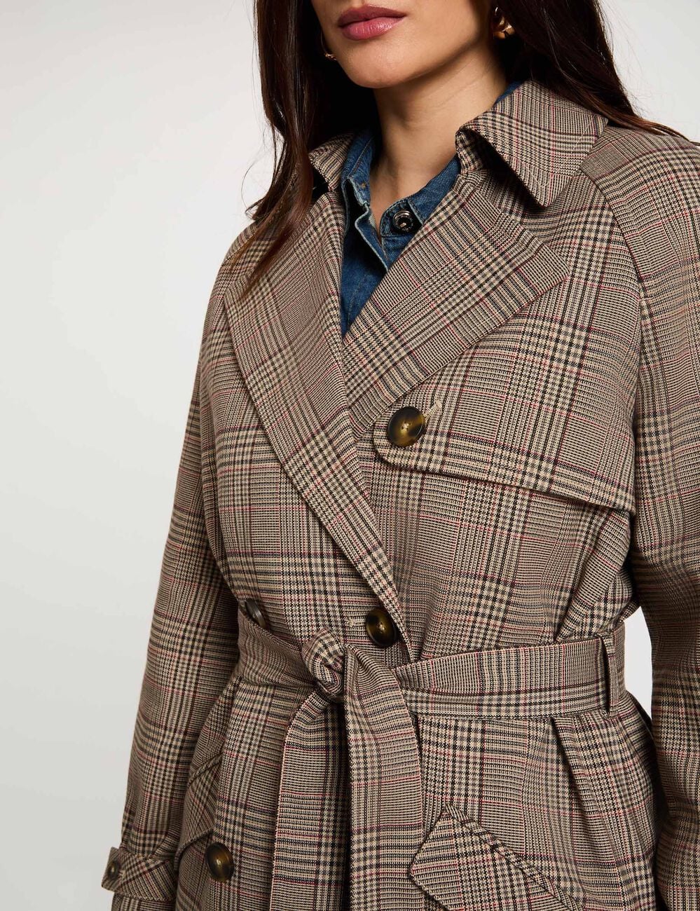 Trench largo con cintur&oacute;n multicolor mujer